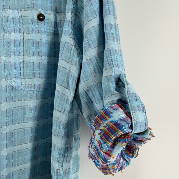 Carbon 2 Cobalt  Men’s Blue Sea‎ Change Chambray Patchwork Madras Gauze size M - Picture 9 of 14